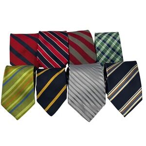 Mens Silk Tie Lot 8pc Multi Color Red Green blue Silver Striped Preppy Reseller